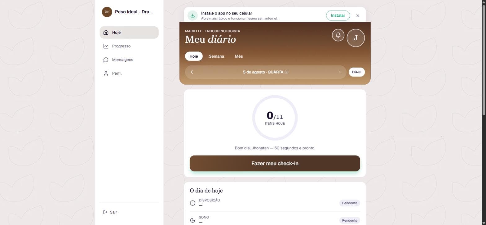 Diário da paciente no Follow Med com check-in de 60 segundos